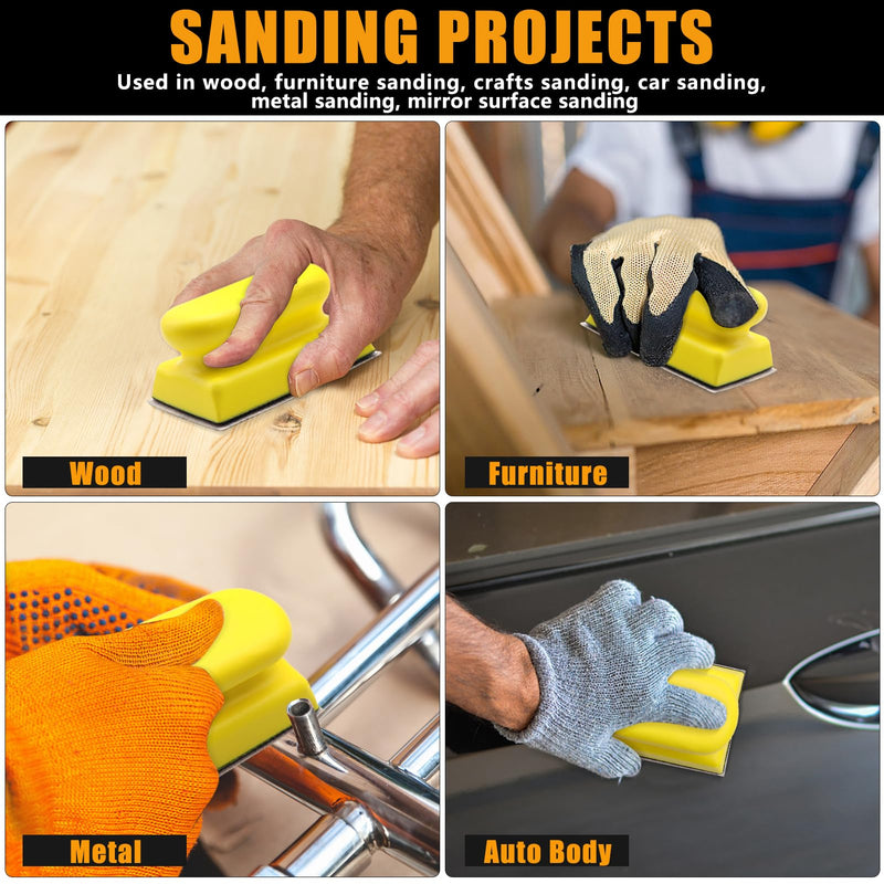 VIBRATITE 9 PCS Contoured Profile Hand Sanding Block, 4 Inch Hand Sander Block Interchangeable Assorted Convex & Concave Shapes with 45 Sheet Assortment Sandpaper for Auto Body, Woodworking, Furniture