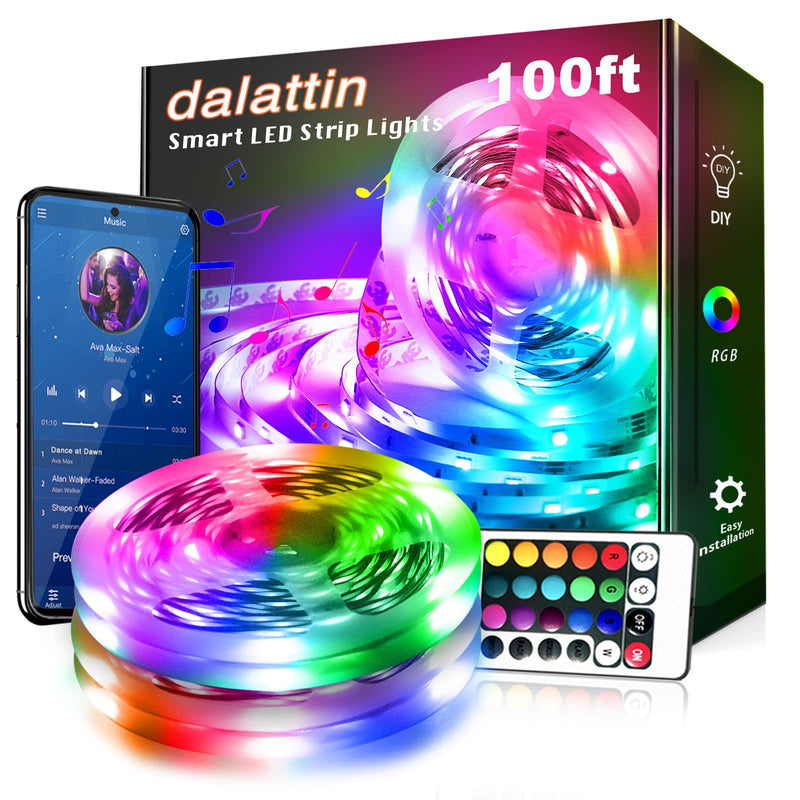 dalattin Led Lights for Bedroom 100ft,Smart Led Strip Lights with App Control Remote Control, RGB LED Light Strips,Music Sync Color Changing Room Decoration Party,Halloween Decor(2 Rolls of 50ft) 100FT(Bluetooth)