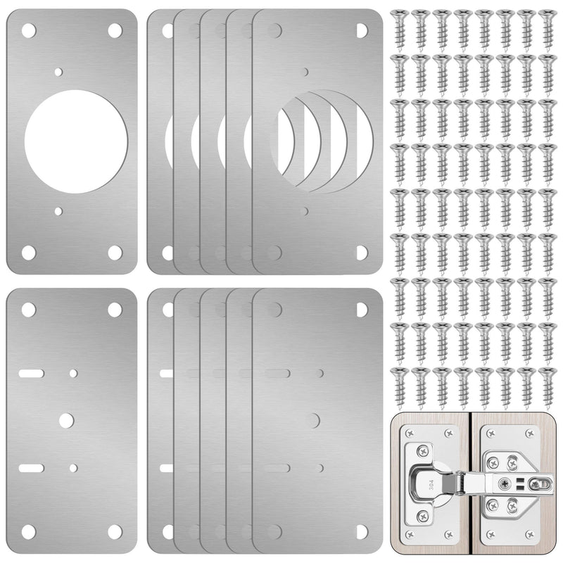 12-Pack Hinge Repair Kit - Cabinet Door Hinge Repair Plate Hinge Fixing Plate for Kitchen Cupboard Door Locker Cabinet Door Hinge Repair Brackets with Mounting
