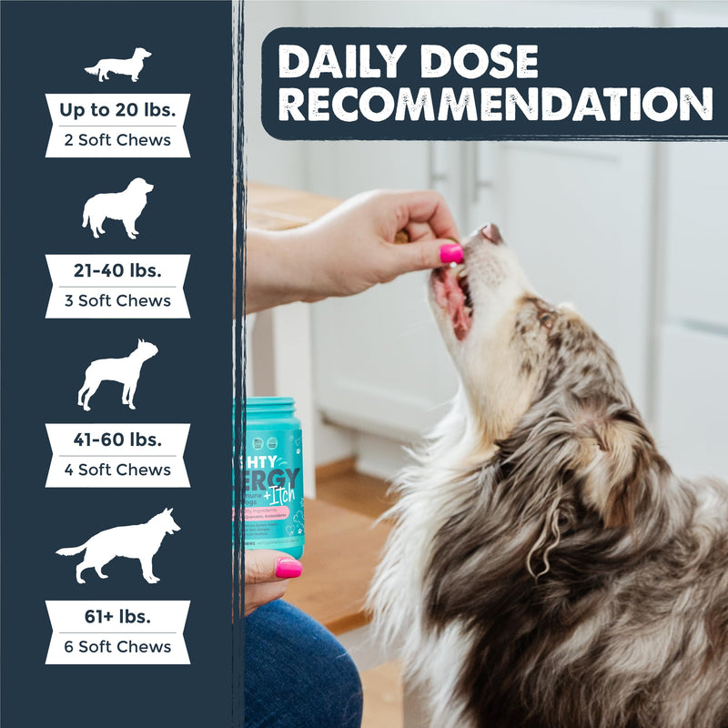 Mighty Paw Waggables Allergy Immune + Itch (Made in The USA) -Dog Chews Anti-Itch for Dogs. Allergy Support Vitamins for Skin and Coat Allergies. Omega 3 & Quercetin for Pets 120 Ct Allergy Chews - PawsPlanet Australia