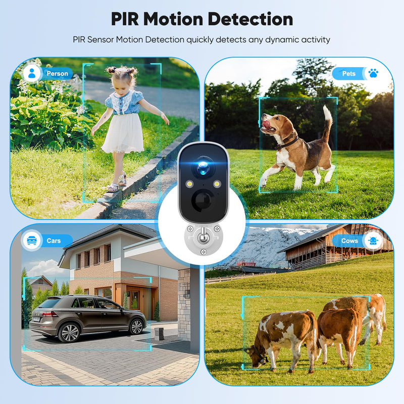 Security Cameras Wireless Outdoor, 2K Battery Powered Color Night Vision Camera, PIR Motion Detection, IP66 Waterproof, Cloud Storage/Mic-SD, Instant Alert, 2.4GHz WiFi, Solar Camera for Home White pack of 1