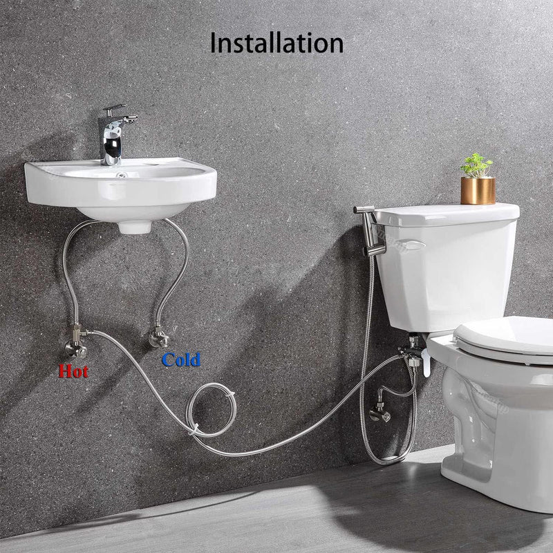 Stainless Steel Bidet Sprayer for Toilet, Handheld with Cold & Hot Explosion-Proof Water Hose, Cloth Diaper Sprayer, Bathroom Jet Sprayer Kit, Great Water Pressure for Bathing Pets（Silver） Sliver