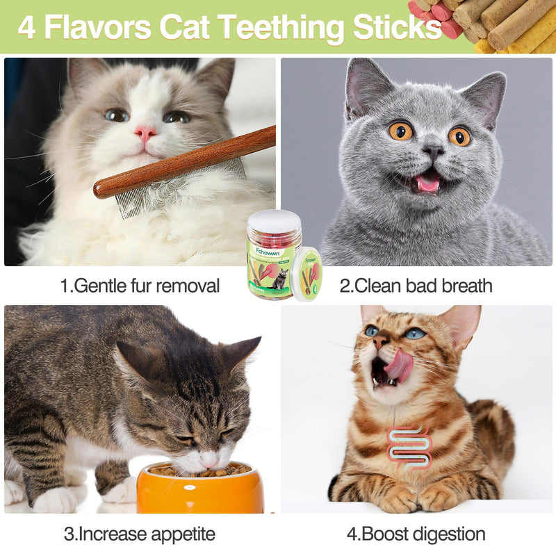 4 Flavor/110g Freeze-Dried Cat Treats,Chew Sticks for Dental Health,Hairball Control & Digestive Support (Beef,Cat Grass Salmon,Chicken Pumpkin,Chicken Dragon Fruit)