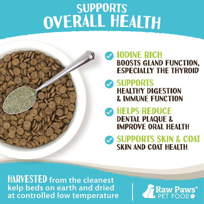 Raw Paws Organic Kelp for Dogs & Cats, 16-oz - Iodine Rich for Thyroid, Digestive & Immune Health - Seaweed Powder for Dogs, Sea Kelp for Cats, Kelp Supplement for Dogs, Dried Kelp Powder for Dogs 16 oz - PawsPlanet Australia