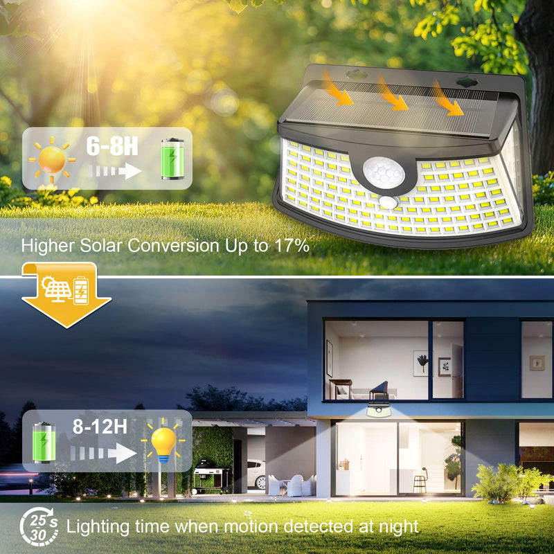 Aootek New Solar Motion Sensor Lights 120 LEDs with Lights Reflector,270° Wide Angle, IP65 Waterproof, Step Lights for Front Door, Yard, Garage, Deck (Black, Daylight White, 6-Pack) 6 Pack