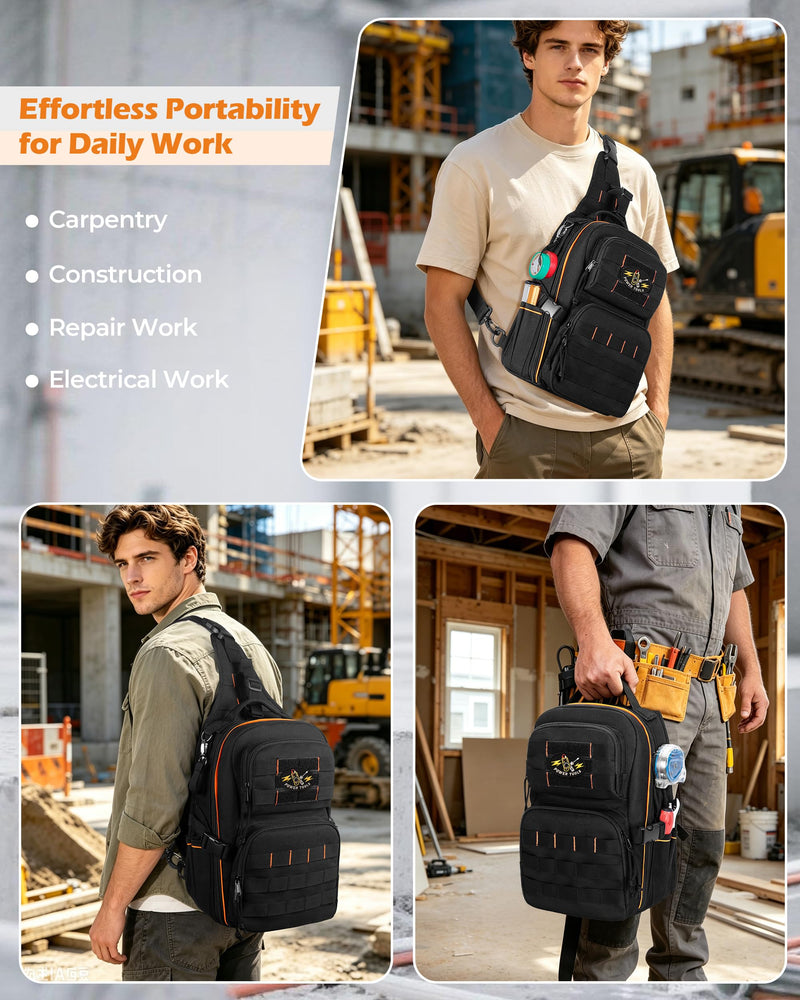 Tactical HVAC Tool Bag, Electrician Chest Tool Pouch | Wear-Resistant Fabric, Wide-Opening, Top Handle & Shoulder Strap, Small Tool Organizer for Maintenance Repair and Technicians
