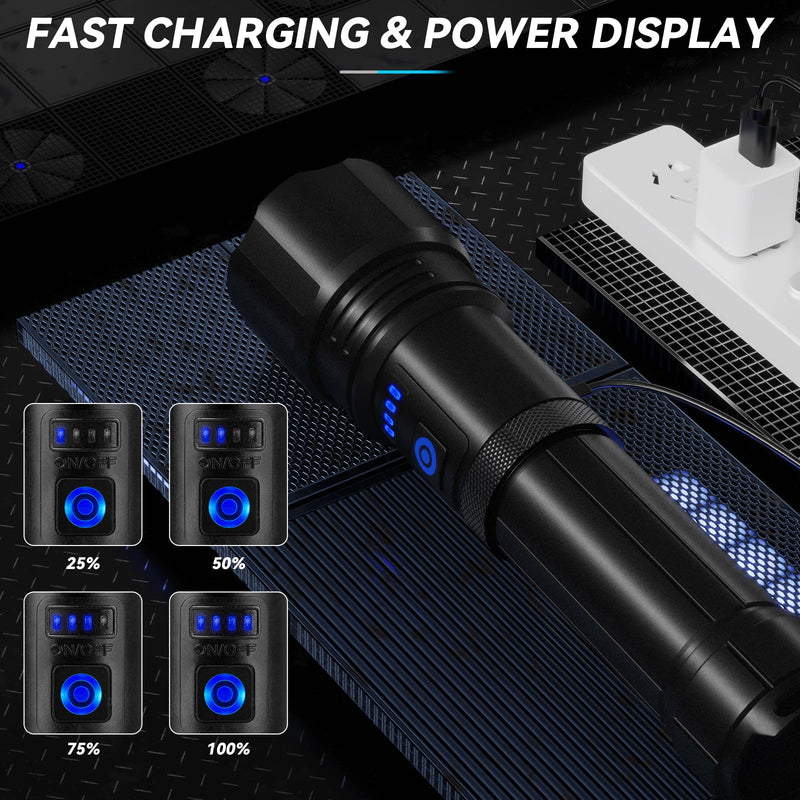 Flashlight LED Rechargeable Flashlights High Lumens, 99,000 LM Super Bright Powerful Flashlight, High Powered Flash Lights Waterproof Handheld Flashlights for Home Camping Hiking(2 Pack)