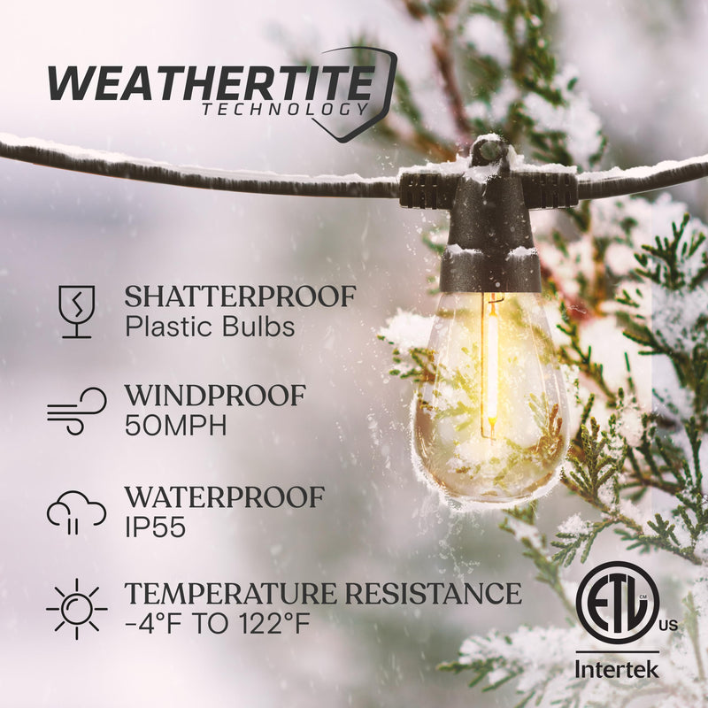 Brightech Ambience Pro Super Bright Solar - 27Ft Remote Control Outdoor String Lights with 12 Shatterproof S14 Bulbs, Commercial Grade LED, Waterproof Patio Lights, 4W Soft White for Patios, Gardens 27 Feet