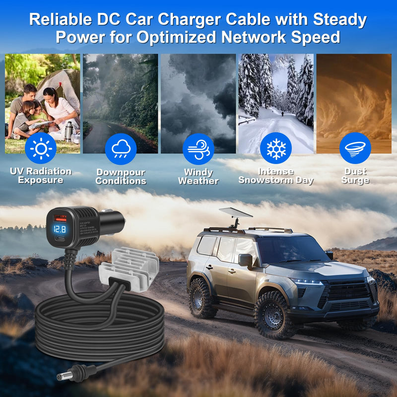 Starlink Mini Car Adapter with Step Up Converter,12/24V Step Up to 30V 3.5A Power Converter,3 in 1Starlink Mini Power Cable with Digital Display,Waterproof Car Power for Trucks,RV,Ships (9.84FT/3M)