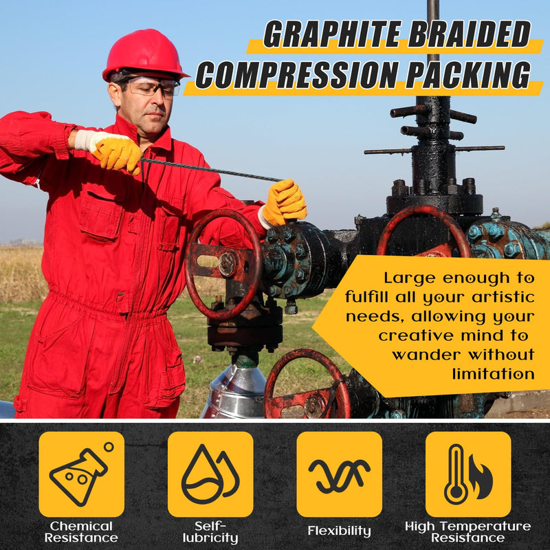 Frienda 1/8" x 1/8" 16ft Flexible Graphite Braided Compression Packing for Pump Valve or Mechanical Seal, Pump Gland or Valve Stem or Mechanical Seal (Black, 1/8" x 1/8", 16ft Length)