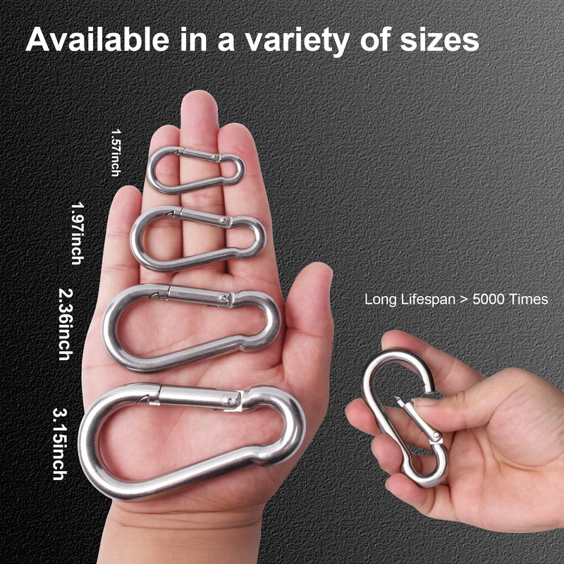Small Carabiner Clip Hooks, 10pcs 1.57 inch Carabiners Heavy Duty, 304 Stainless Steel Spring Snap Hook Fits Camping Hiking, Metal Clips for Rope Chain Keys Rings 1.57 IN 10
