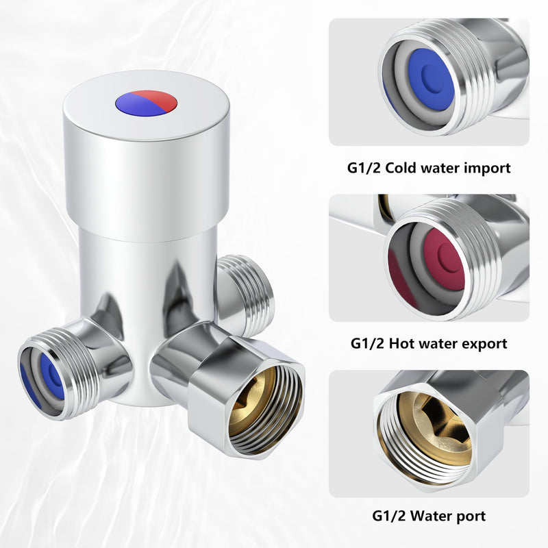Hot & Cold Water Mixing Solid Brass Thermostatic Mixer Valve for Automatic Sensor Faucet (Pack of 2) 2 3/4" X 2 1/4" (Pack of 2)