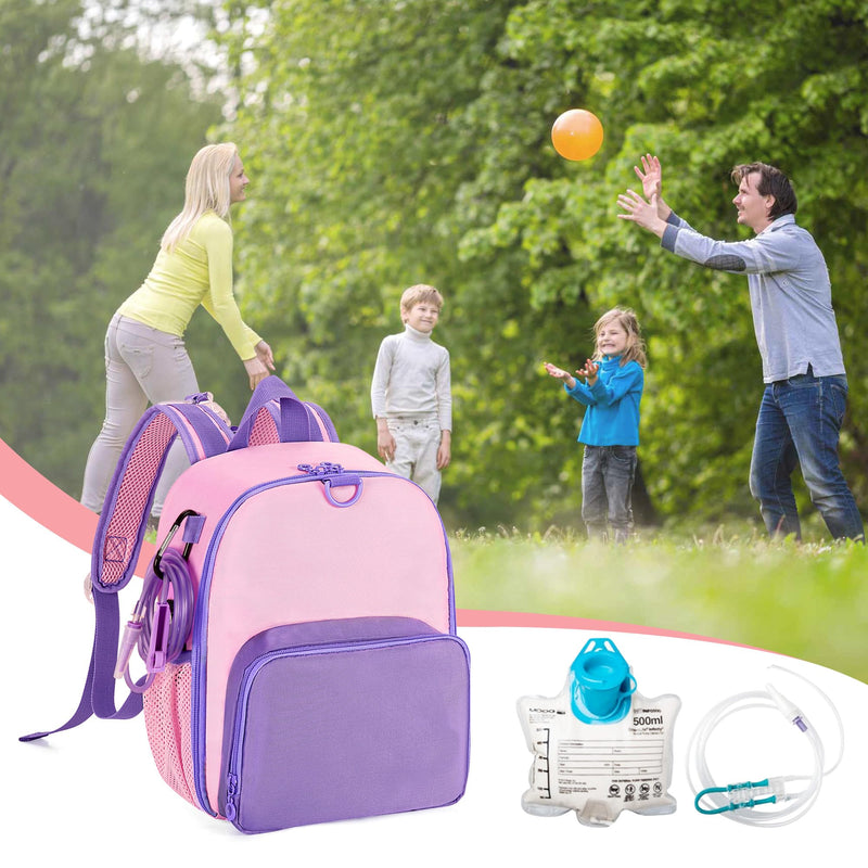 CURMIO Feeding Pump Backpack Compatible with Kangaroo Joey and Compatible with EnteraLite Infinity, Enteral Feeding Tube Bag Backpack for 500ml Feeding Bag, G Tube, J Tube or GJ Tube, Pink, Bag Only