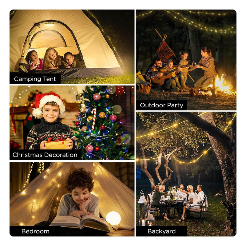 Camping String Lights, 4 in 1 Quick Storage 32.8FT Rechargeable Tent Lights String with 8 Lighting Modes, Hanging Waterproof Portable LED Lamp for Outdoor Patio Awning Garden Party Essentials Green