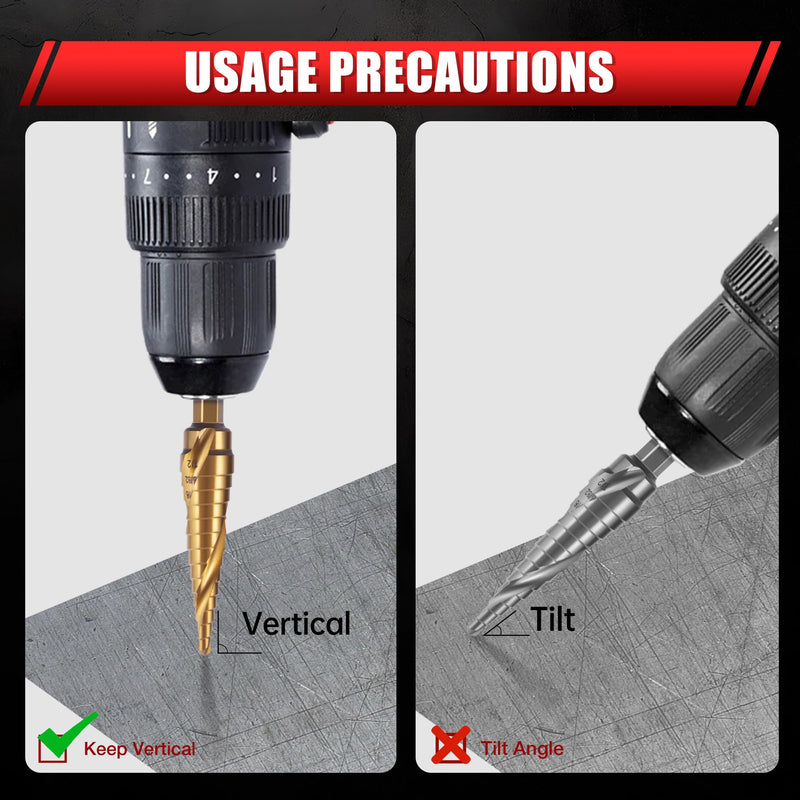 6-Piece HSS 4241 Titanium Coated Step Drill Bit & Automatic Center Punch Set, Double Spiral Flute, 118° Split Point, Hex Shank, Multi-Size for Metal Wood Plastic 6PCS SET