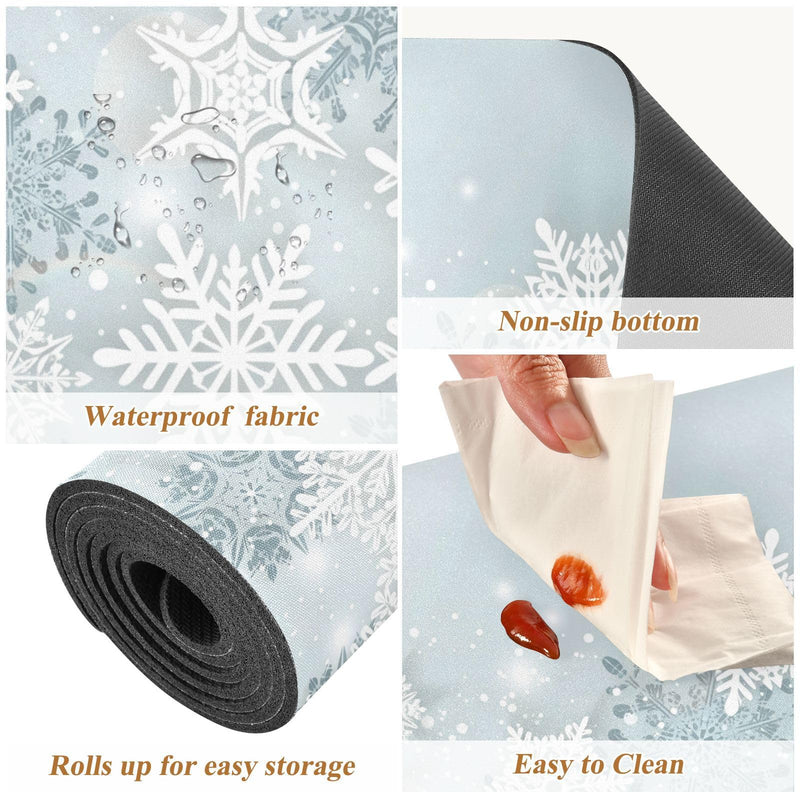 Silver Winter Abstract Snowflakes Christmas Trivet Table Runner 40 Inches Long Trivet for Hot Pots and Pans/Hot Dishes,Table Protector Heat Up to 230F, Decorative Hot Plates Mat for Kitchen Countertop Silver Snowflakes