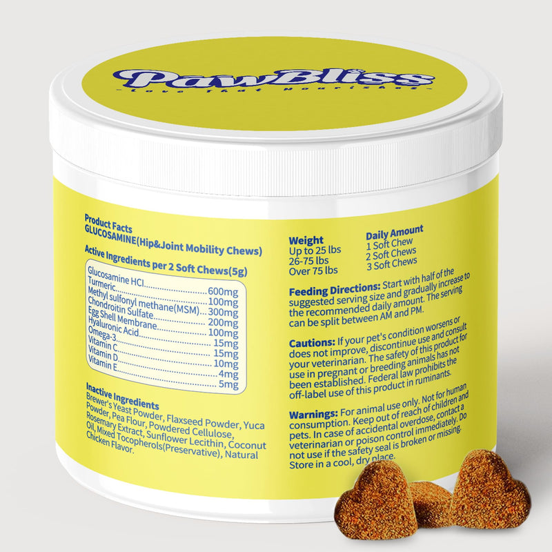 Glucosamine Joint Supplement for Dogs Joint Pain Relief – Glucosamine Chondroitin MSM & Turmeric Hip & Joint Support Chews for Large & Senior Dogs – 120 Ct Glucosamine chew