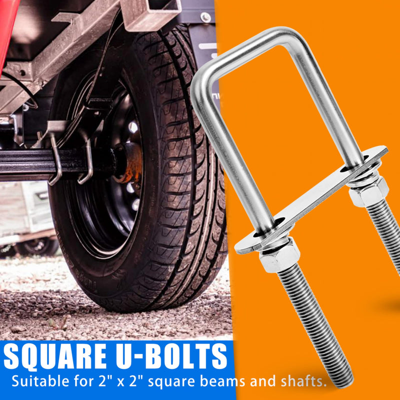 4 Sets Heavy Duty Square u Bolts M12 Thread Size,304 Stainless Steel u-Bolts 2-1/16" W x 6-1/2" L,with Nuts,Bolt Plate and washers (4, M12 x 2-1/16" W x 6-1/2" L) 4