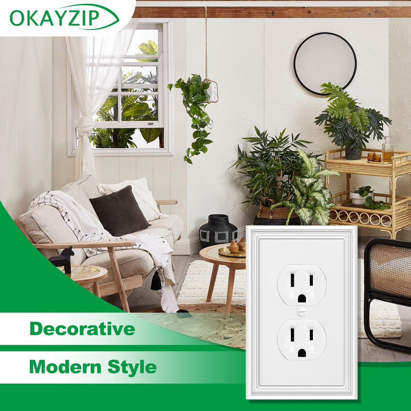 White Decorative Outlet Covers Wall Plates, Natural Material Electric Receptacle Cover Switch Plate Outlet Cover - Modern Style (1 Gang Single Duplex 4 Pack) 1 Duplex 4 Pack