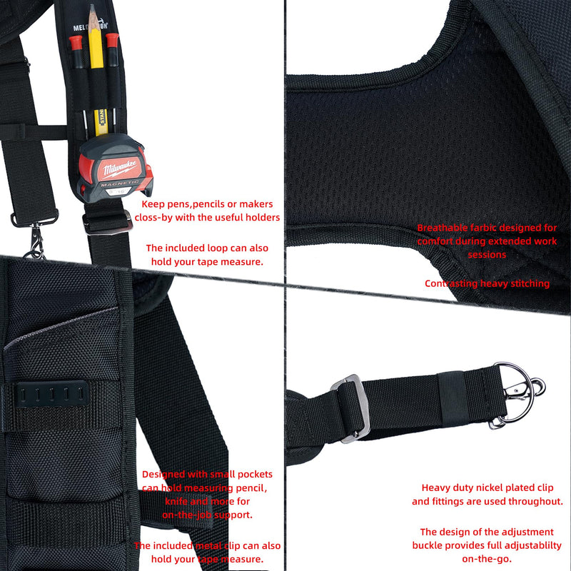 MELOTOUGH Tool Belt Suspenders Construction Bag Suspenders Padded Work belt Suspenders for Carpenter/Electrician/Roofing/Farmer work Suspension Rig(H Back) H Back Support Tool Belt Suspenders