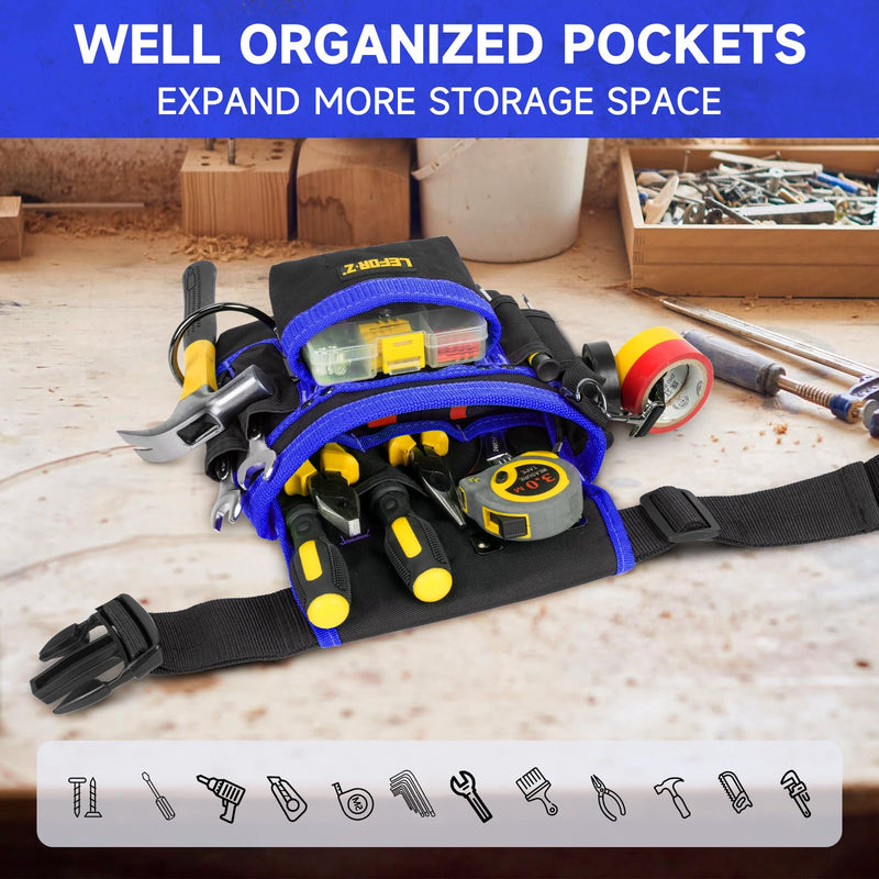 Tool Belt,Magnetic Tool Pouch,14-Pockets Tool Belts for Men,Detachable & Adjustable Tool Pouch belt for Electrician,Carpenter,Construction,Work Apron,Utility Belt,Black-Blue Black&blue