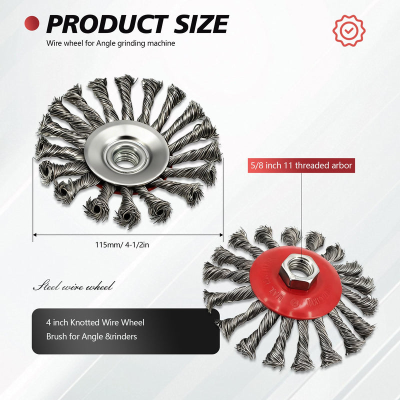 24 Pack 4-1/2 Inch Twist Knotted Wire Wheel Brush for 4 1/2 Angle Grinder with 5/8 Inch-11 Threaded Arbor Carbon Steel Wire Wheel for Heavy-Duty Conditioning Removing Rust