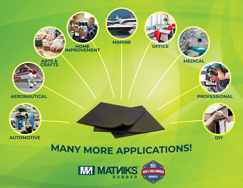 MATNIKS Rubber Sheets, Black, 6x6-Inch,1/16,1/8,1/4 (Variety Pack) Commercial Neoprene Plumbing Pipe Insulation Gaskets DIY Material Supports Leveling Sealing Bumpers Protection Black - Variety Width