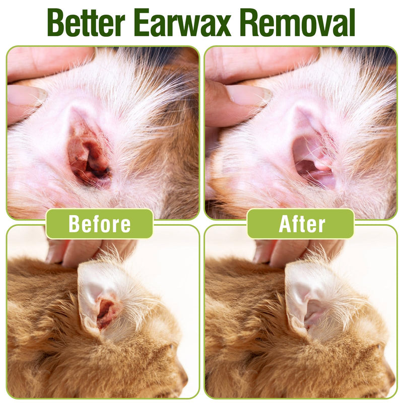Pet Ear Cleaner Drops for Dogs & Cats - Gentle Ear Cleaning Solution for Deodorizing & Wax Removal, Safe for Pets & Humans 2PACKS/4 OZ D