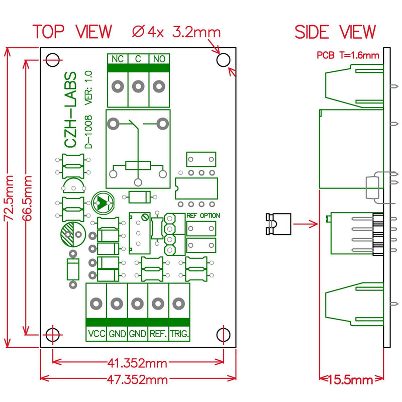 Voltage Comparator Relay Board, DC12V, SPDT 10Amp Relay.