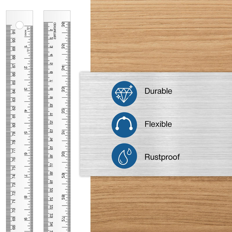 2 Pieces 36 Inch Metal Yard Stick Non-slip Ruler with Cork Backing Stainless Steel Metal Ruler Large Edge Rulers Yard Stick with Inch and Centimeters Drafting Office Tool Prevent Ink Leakage
