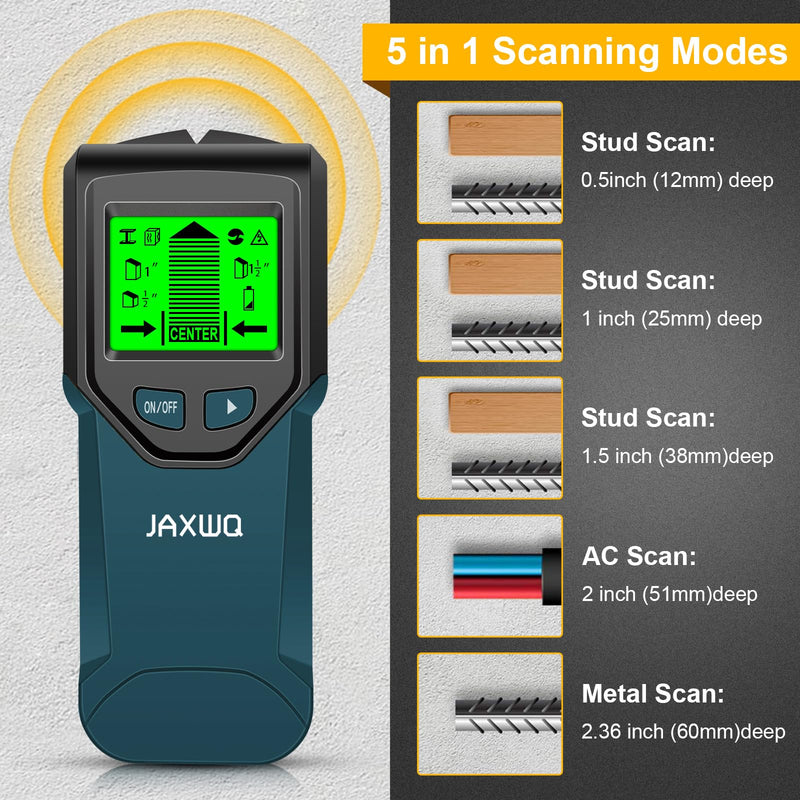 Stud Finder Wall Scanner - 5 in 1 Stud Finder Tool w/Smart Chip and HD LCD Display, Stud Detector Beam Finders for the Center and Edge of Wood AC Wire Metal Studs Joist Pipe (oceanic)