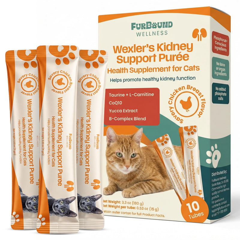 Wellness Kidney Support Purée for Cats - Renal Cat Health Supplement with Taurine, L-Carnitine, CoQ10, B-Complex, Yucca - Phosphorus-Conscious with Savory Chicken Breast Flavor - 10 Tubes 10 Pack