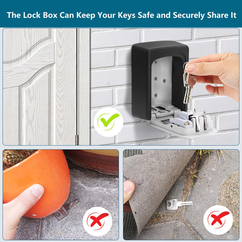 Lospu HY® Key Lock Box, 4 Digit Combination Key Storage Lockbox, Waterproof Wall Mount Key Safe Box for Indoor, Outdoor, Home, Hotels, Airbnb and Schools Grey