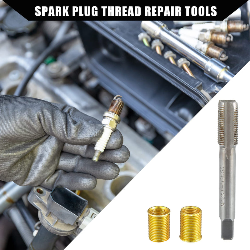 Outer/Universal Spark Plug Thread Repair Tools with M10x1.0 Inner Thread Inserts and M12x1.0 Tap/Durable/Metal / 1 Set/Gold Tone