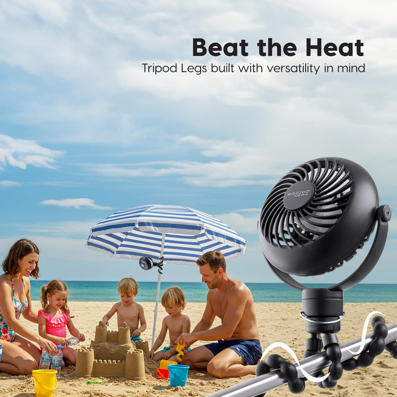 IRIS USA WOOZOO 3.5" Cordless Portable Personal Fan with Flexible Tripod Stand, 10-Hour Runtime, 360° Tilt, 3 Speeds, LED Light, Mosquito Repellent Tray, USB-C Charging, for Indoor/Outdoor Use, Black