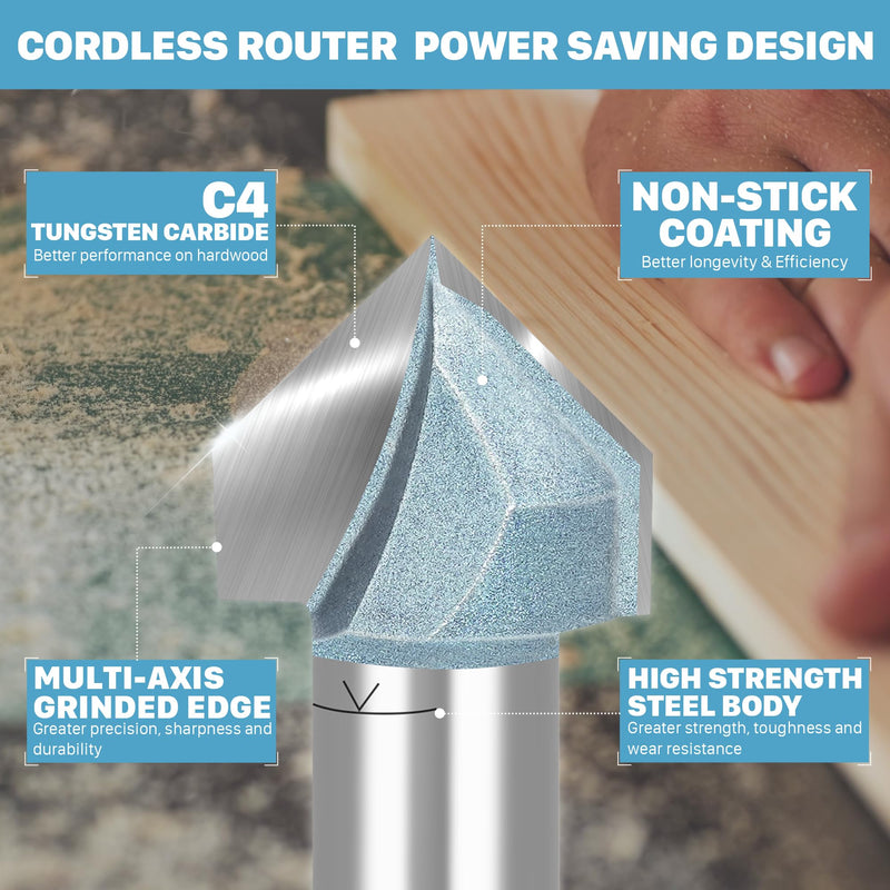 KEENTECH Router Bits, Carbide Tipped 90-Degree V-Groove Router Bit for Grooving, Industrial Grade Cutting Tools for Woodworking (1/2 Inch Shank x 1-1/2 Inch Diameter x 1 Inch Depth, KT03012408) 1/2"(Shank)*1-1/2"(Dia.)*1"(Depth)