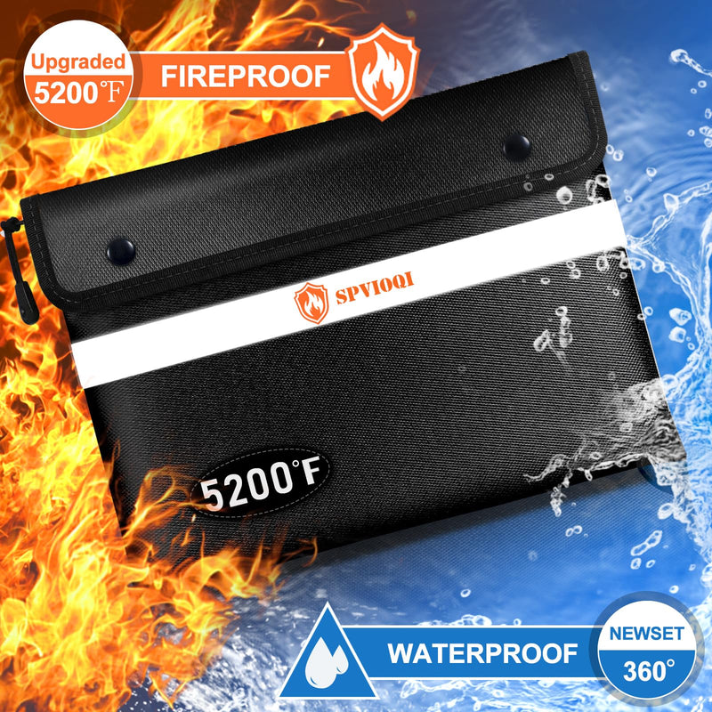 Upgraded 5200°F Fireproof Document Bag - Heat Insulated, Fireproof Bag with Zipper, Reflective Strip for Fast Find, Water Resistant, Fireproof Money Bag for Cash, A5 Important Documents and Valuables Black 12x8.5"(Inside Size:10.9"x8.2")