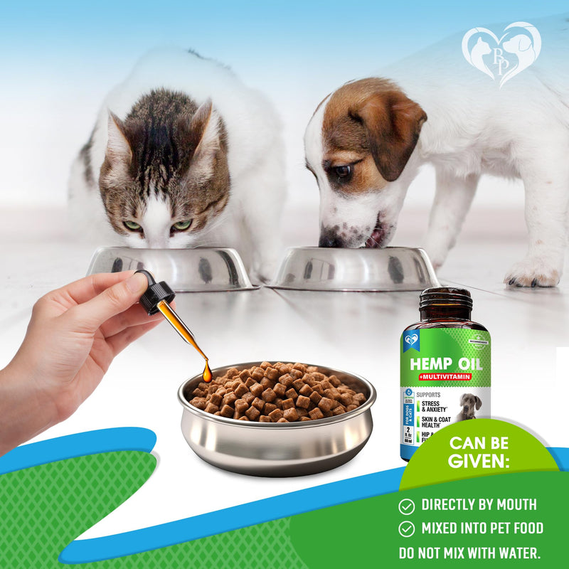 Cat & Dog Hemp Oil Drops with Multivitamin - Pet Calming Anti Anxiety & Hip and Joint Pain Aid and Anti Stress Support - Natural Liquid Supplement (2 oz) 2 oz