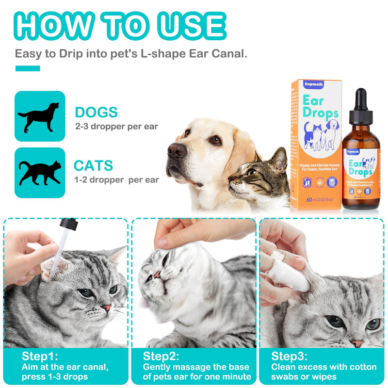 Dog Ear Drops, Dog Ear Cleaner Drops, Ear Infection Treatment for Dogs and Cats, Natural Herbal Ear Cleaning Solution for Dirty,Itchy,Smelly,Inflammed Pet Ears, 2 oz with Dropper 2 fl oz