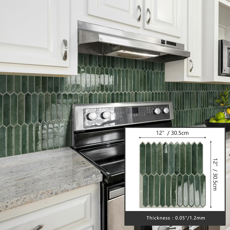 10 Sheets Long Hexagon Tile Peel and Stick Backsplash Green