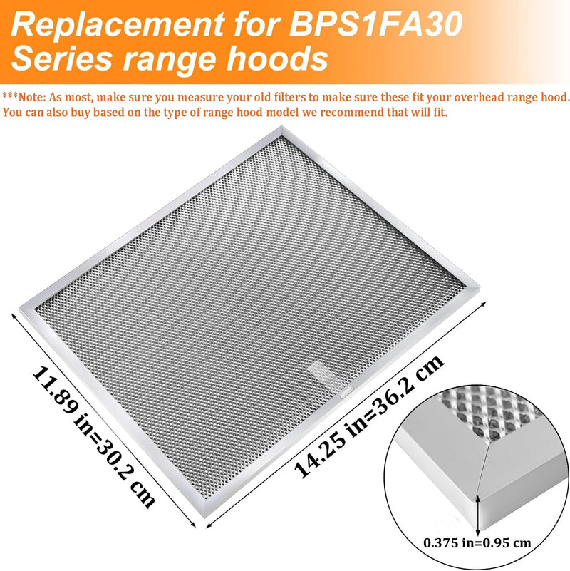 BPS1FA30 Range Hood Filters, 11-3/4" x 14-1/4" Aluminum Grease Range Hood Filter Replacement for 30-Inch Wide QS1 WS1 Series Range Hood, Replaces Broan 99010299 S99010299 Range Hoods (2-Pack)