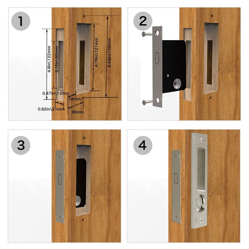 CCJH Sliding Door Lock Invisible Recessed Handle Latch with Keys for Pocket Door Barn Wood Door Interior Privacy Furniture Hardware Silver