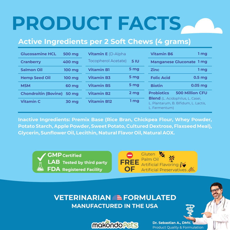 Multivitamin for Dogs 12 in 1 Soft Chews (120) – Dog multivitamin with probiotics + Digestive enzymes, Energy, Joints, Skin & Coat Support, Immune Defense & Gut Health, Cranberry Urinary Care