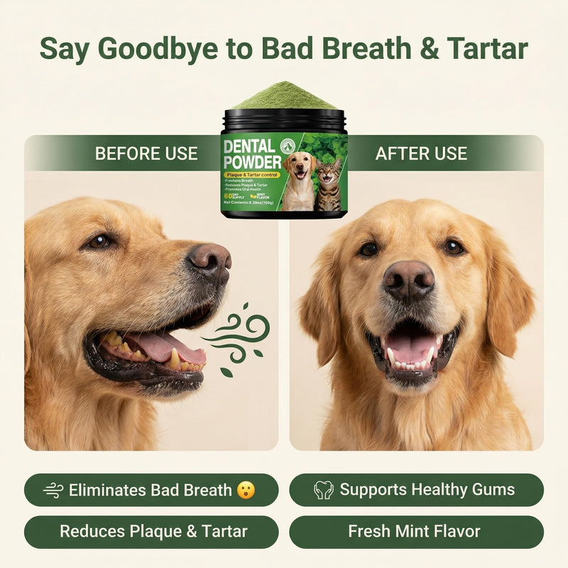 Dog Breath Refreshing Toothpaste Powder - Natural Dog Tooth Powder for Cleaning Plaque and Tartar - Refreshing Breath, Promoting Oral Health - Daily Dental Supplement -150g/75 Servings - Mint Flavor