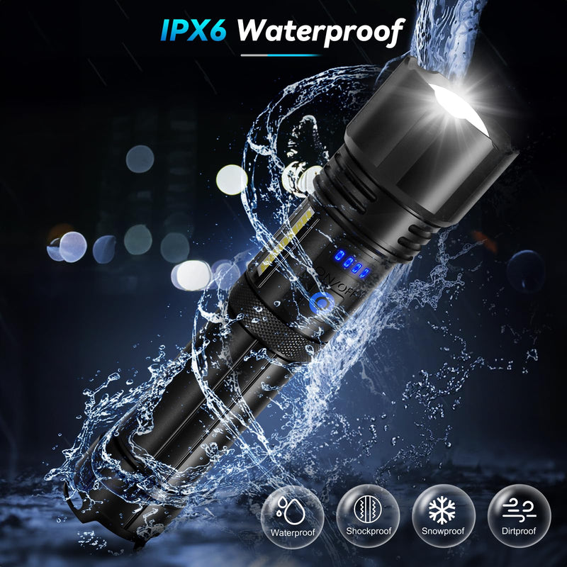 Flashlight LED Rechargeable Flashlights High Lumens, 99,000 LM Super Bright Powerful Flashlight, High Powered Flash Lights Waterproof Handheld Flashlights for Home Camping Hiking(2 Pack)