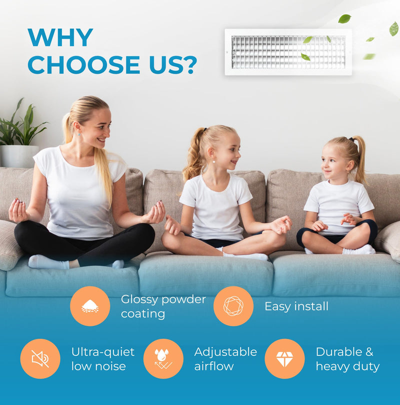 Aluminum 20 x 6 In (Duct Opening) Heater Vent Deflector Wall AC Grille – Premium Register Vent Cover – Durable Rustproof Wall Grille – Overall Size 21-5/8 x 7-5/8 Inch – Adjustable Front Blades, White 20"W x 6"H [Duct Opening]