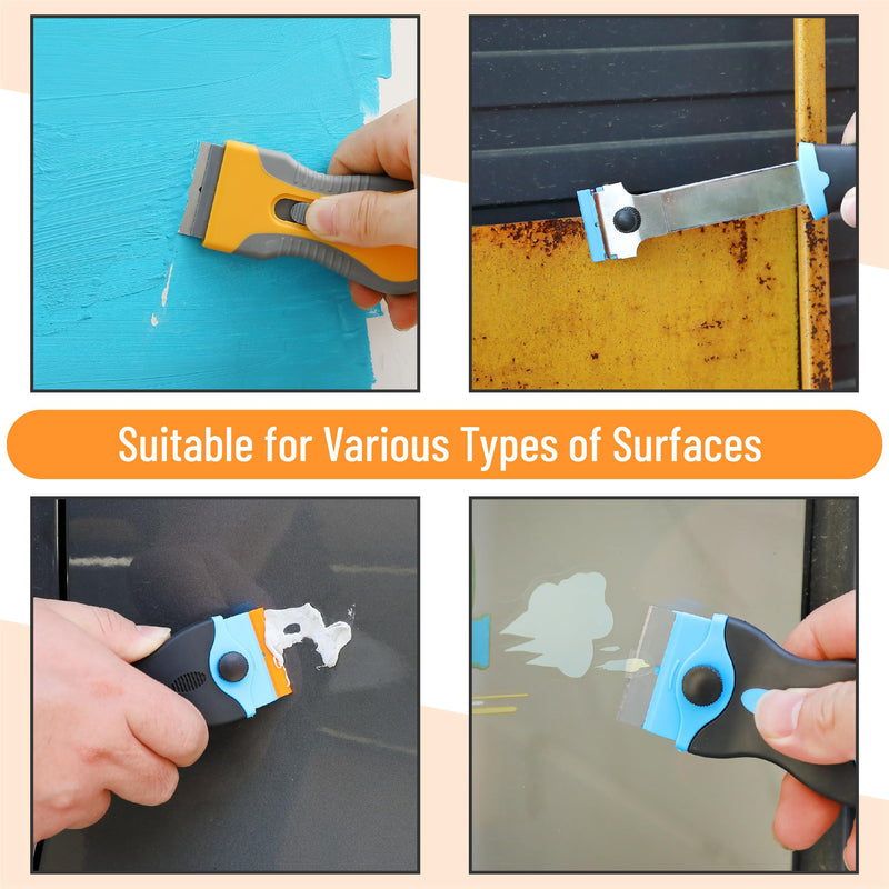 Bates- Razor Blade Scraper Set, 3 Pack, Razor Scraper Set with Extra 50 Plastic & 30 Metal Blades, Window Scraper Tool, Glass Scraper Blades, Razor Blade Retractable, Paint Scraper Tool