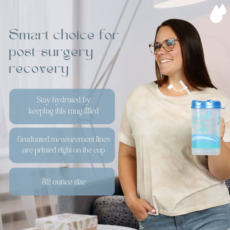 Plum Hill Drink More Water Plastic Tracking Hospital Mug With Measurements, Water Cup with Straw, 32 Oz Hospital Cup with Lid and Straw, Hospital Water Bottle with Straw (Pearl Blue) Pearl Blue