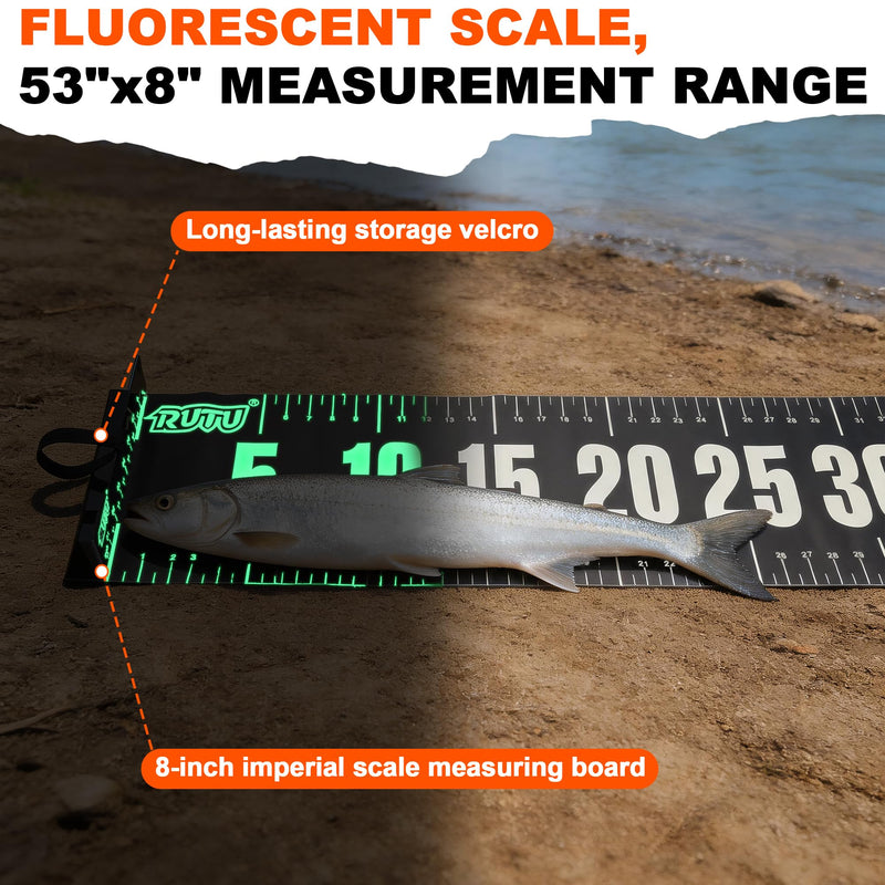 RUTU 53" Fish Ruler Glow in The Dark, Waterproof Fish Measuring Board, Foldable Fish Measuring Tape for Boats, Kayaks, Rafts and Outdoor Fishing, 53x8 inch, Glow-in-the-Dark Night Use 53X8in Glow