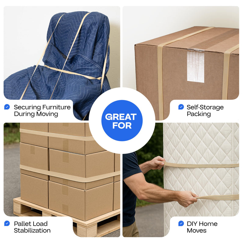 Beige Moving Bands 25", Pack of 12 - USA-Made Mover Rubber Straps for Furniture, Boxes & Moving Blankets - Strong, Elastic & Flexible, 80% Natural Rubber Bands for Shipping & Storage by IDL Packaging 25", Beige